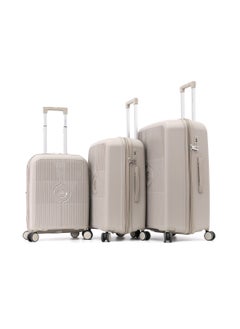 GIORDANO Durable PP Hard Shell Luggage Trolley Bag 3 Pieces Set,Beige (S-20,M-24,L-28 Inch)  - Image 1