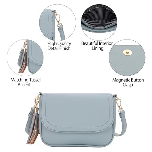 EVVE Small Crossbody Bag for Women Trendy Vegan Leather Flap Saddle Purses with Adjustable Shoulder Strap - Blue - Image 5