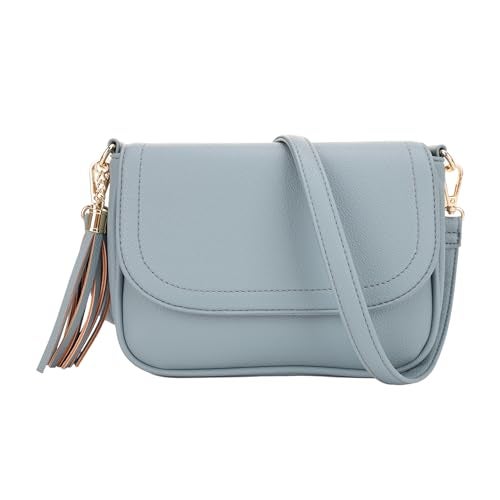EVVE Small Crossbody Bag for Women Trendy Vegan Leather Flap Saddle Purses with Adjustable Shoulder Strap - Blue - Image 1