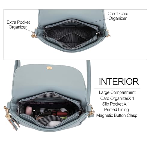 EVVE Small Crossbody Bag for Women Trendy Vegan Leather Flap Saddle Purses with Adjustable Shoulder Strap - Blue - Image 3