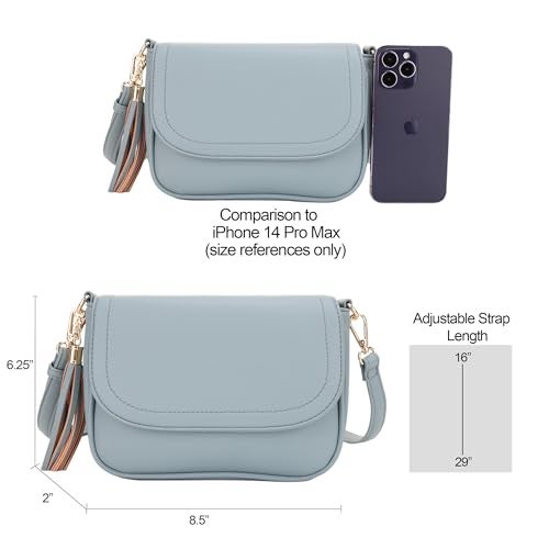 EVVE Small Crossbody Bag for Women Trendy Vegan Leather Flap Saddle Purses with Adjustable Shoulder Strap - Blue - Image 4