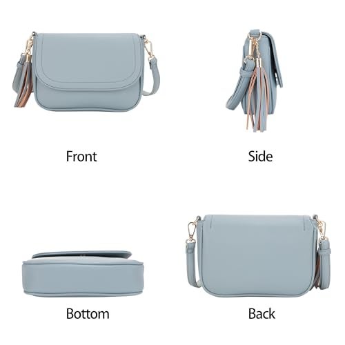 EVVE Small Crossbody Bag for Women Trendy Vegan Leather Flap Saddle Purses with Adjustable Shoulder Strap - Blue - Image 2