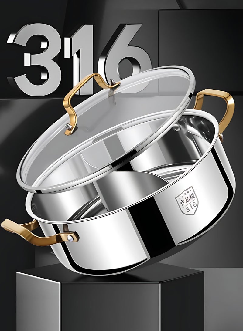 وعاء شابو شابو مزدوج النكهات من الستانلس ستيل السميك 316، تصميم صيني تقليدي، 28 سم، غير لاصق، مع غطاء وملعقتين، مناسب لـ 2 إلى 7 أشخاص، متوافق مع الموقد الحثي والغاز والسيراميك، مثالي للطبخ المنزلي وجمعات العائلة - Image 5