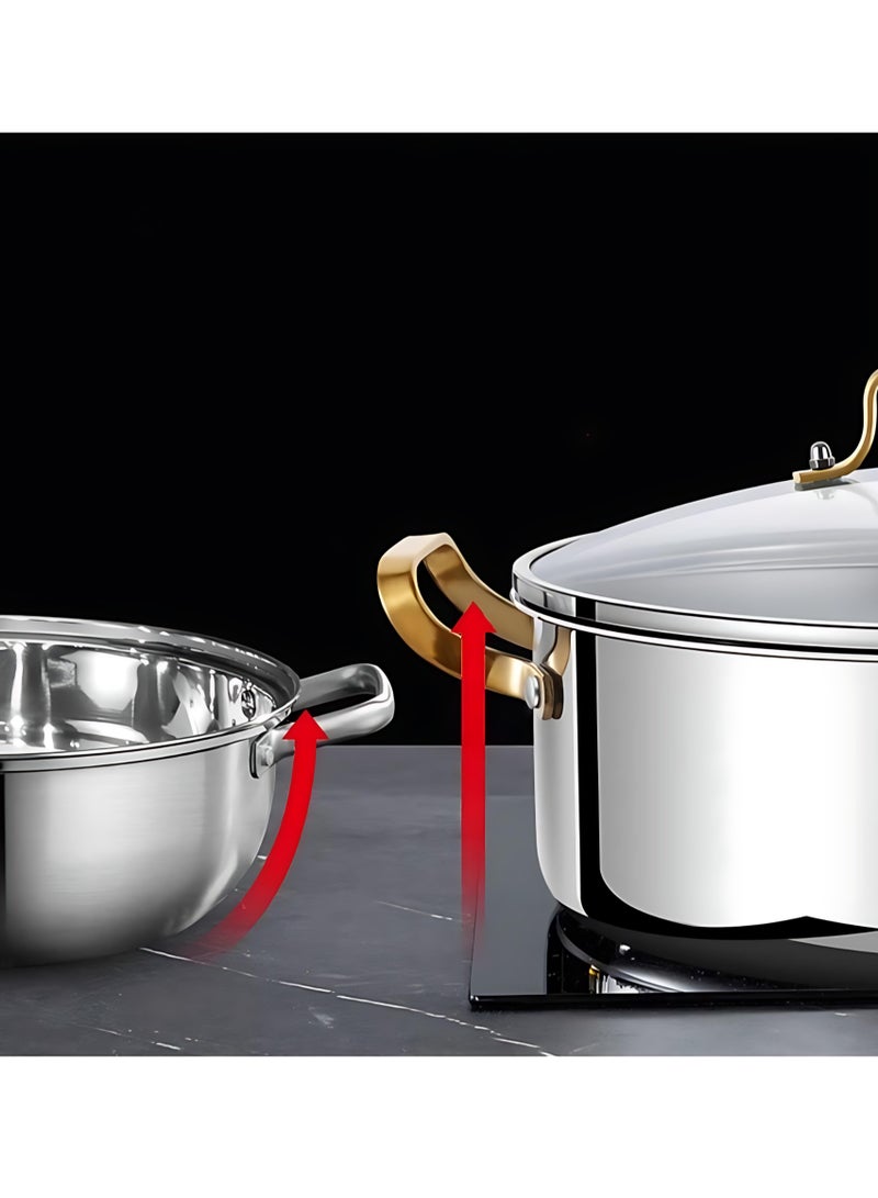 وعاء شابو شابو مزدوج النكهات من الستانلس ستيل السميك 316، تصميم صيني تقليدي، 28 سم، غير لاصق، مع غطاء وملعقتين، مناسب لـ 2 إلى 7 أشخاص، متوافق مع الموقد الحثي والغاز والسيراميك، مثالي للطبخ المنزلي وجمعات العائلة - Image 3