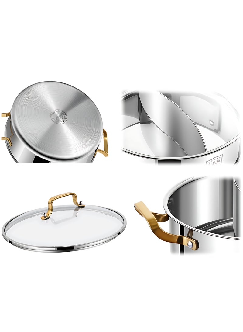 وعاء شابو شابو مزدوج النكهات من الستانلس ستيل السميك 316، تصميم صيني تقليدي، 28 سم، غير لاصق، مع غطاء وملعقتين، مناسب لـ 2 إلى 7 أشخاص، متوافق مع الموقد الحثي والغاز والسيراميك، مثالي للطبخ المنزلي وجمعات العائلة - Image 2