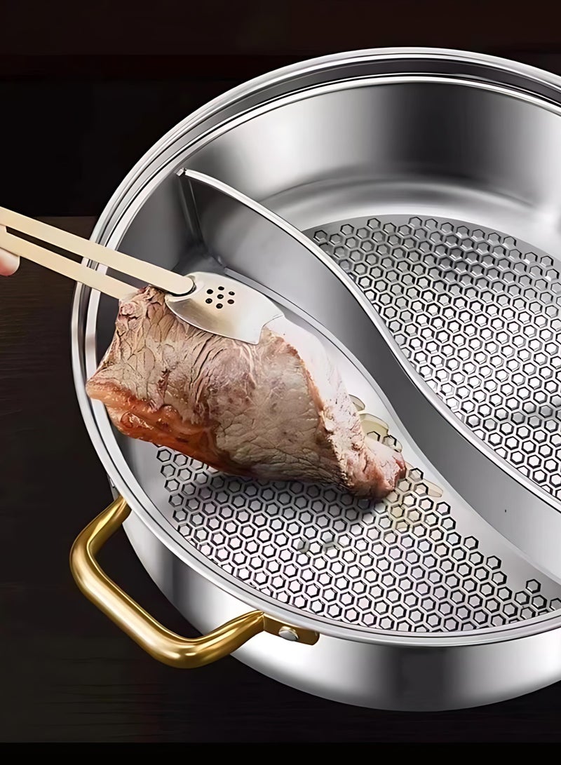 وعاء شابو شابو مزدوج النكهات من الستانلس ستيل السميك 316، تصميم صيني تقليدي، 28 سم، غير لاصق، مع غطاء وملعقتين، مناسب لـ 2 إلى 7 أشخاص، متوافق مع الموقد الحثي والغاز والسيراميك، مثالي للطبخ المنزلي وجمعات العائلة - Image 4