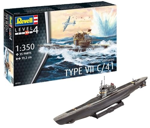 Revell مجموعة نموذج بلاستيكي غواصة ألمانية من نوع VII C/41 1: 350 من ريفيل RV05154 05154 5154 - Image 1