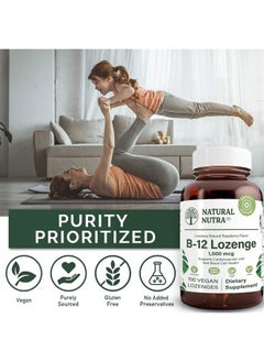 Natural Nutra Vitamin B12 Cyanocobalamin Supplement, Supports Cardiovascular System, Nervous System, Helps to Increase Energy Levels 1000 mcg, Non-GMO, 100 Lozenges  - Image 4