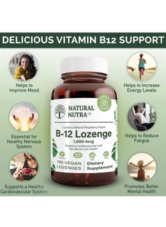 Natural Nutra Vitamin B12 Cyanocobalamin Supplement, Supports Cardiovascular System, Nervous System, Helps to Increase Energy Levels 1000 mcg, Non-GMO, 100 Lozenges  - Image 3