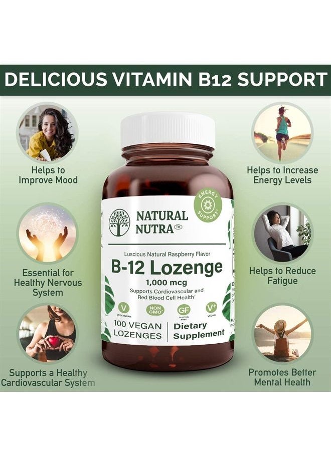 Natural Nutra - Vitamin B12 Cyanocobalamin Supplement, Supports Cardiovascular System, Nervous System, Helps to Increase Energy Levels 1000 mcg, Non-GMO, 100 Lozenges - Image 1
