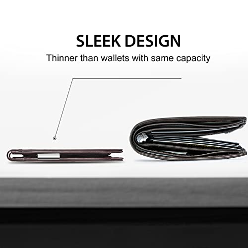 GSOIAX Men's Slim RFID Blocking Leather Wallet with Money Clip Minimalist Carbon Fiber Bifold Credit Card Holder 11 Card Slots Gift Box Included(Leather Coffee) - Image 2