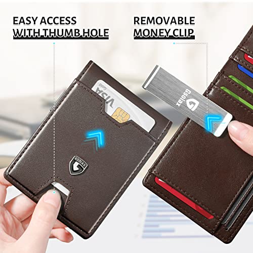 GSOIAX Men's Slim RFID Blocking Leather Wallet with Money Clip Minimalist Carbon Fiber Bifold Credit Card Holder 11 Card Slots Gift Box Included(Leather Coffee) - Image 5