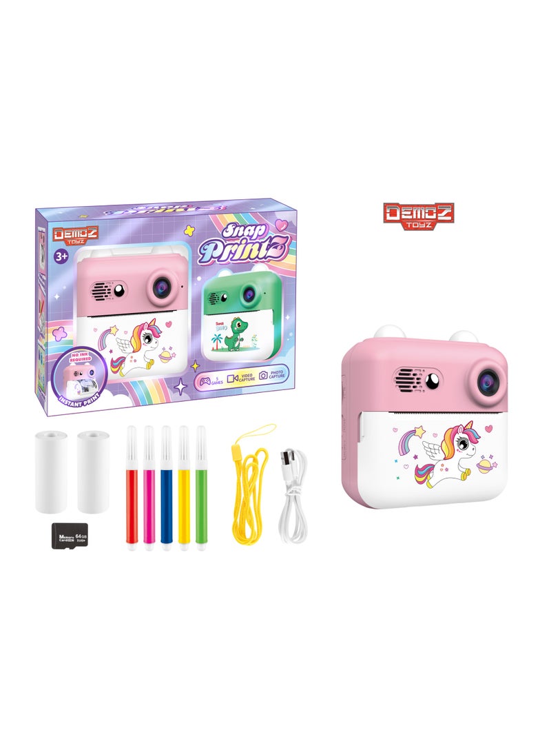 Power Joy DemoZ Snap PrintZ Instant Print Camera - Pink with Memory Card (Black & White) Assorted 1 Piece (Style May Vary) Each Sold Separately| No Ink Required with 2 Rolls of Print Paper | With Games & Video Capture | Creative Play | Ideal Gift for Kids | 1 Camera Only - Image 3