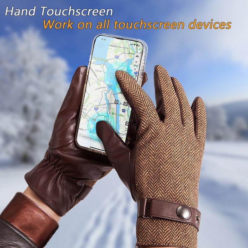 LADYBRO Herringbone Tweed Gloves for Men Touchscreen Winter Warm Lined Driving Black Brown Wool Blend Retro 1920s, S-XXL - Image 5