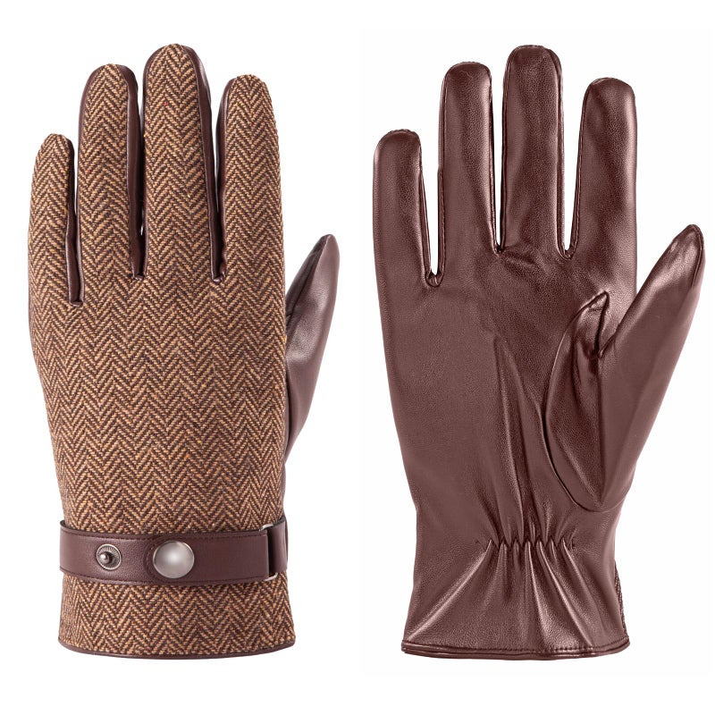 LADYBRO Herringbone Tweed Gloves for Men Touchscreen Winter Warm Lined Driving Black Brown Wool Blend Retro 1920s, S-XXL - Image 4