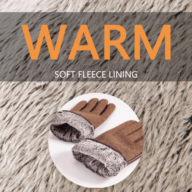 LADYBRO Herringbone Tweed Gloves for Men Touchscreen Winter Warm Lined Driving Black Brown Wool Blend Retro 1920s, S-XXL - Image 2