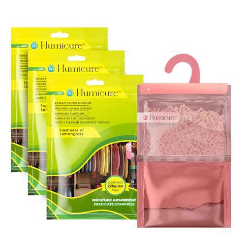 Humicure Moisture Absorber Dehumidifier | 500ml Absorption Capacity | Prevents Mold, Dampness & Odor in Wardrobe, Bathroom, Kitchen & Bedroom | 220g x 3 (Lemongrass) - Image 1