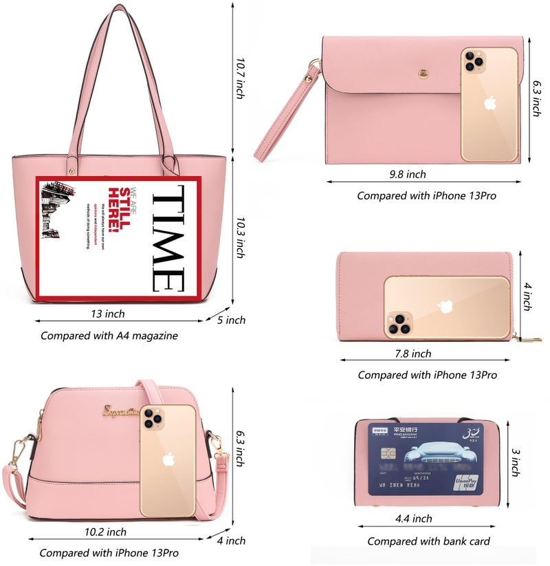 Soperwillton Handbags and Purses for Women Shoulder Tote Bags Top Handle Satchel Purse Set 5pcs - Image 3