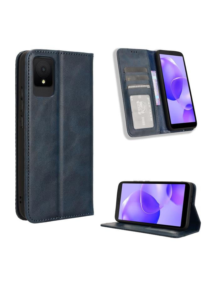 Green Tiger For TCL 502 Magnetic Buckle Retro Texture Leather Phone Case(Blue)