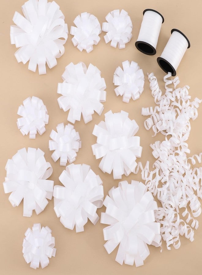 FORBINBO 16 Pcs Gift Bows Assortment - 4 Size Gift Bowsand 2 Crimped Curling Ribbons, Perfect for Christmas, Holiday，Birthdays, Weddings, Baby/Bridal Showers, Party (White - Image 1