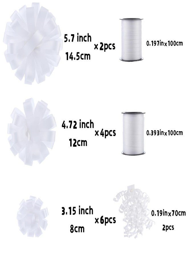 FORBINBO 16 Pcs Gift Bows Assortment - 4 Size Gift Bowsand 2 Crimped Curling Ribbons, Perfect for Christmas, Holiday，Birthdays, Weddings, Baby/Bridal Showers, Party (White - Image 2