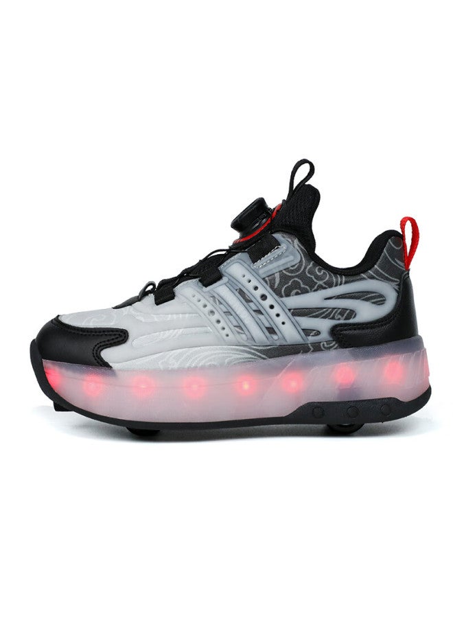 Bkg Kids Four-wheel Sports Roller Skates Youth Skating Shoes Zyq23825-b1 Gray Red Size 34 - Image 4