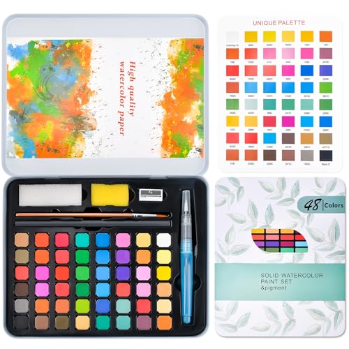 Casleevf Easter Basket Stuffers Watercolor Paint Water Color Painting Birthday Party Valentines Day Gifts Stocking Stuffers Travel Watercolors Palette Paint Adult Set Art Supplies 48 pcs - Image 1