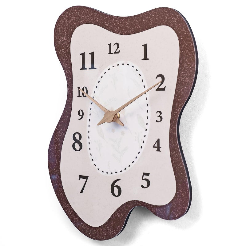 SCOAGE Mid Century Wall Clock Retro Irregular Non-Ticking Modern Battery Operated Analog Wall Clock Neutral Large Display Brown Clock Silent Clocks for Kitchen Living Room Bedroom Office Decor 14 Inch - Image 1