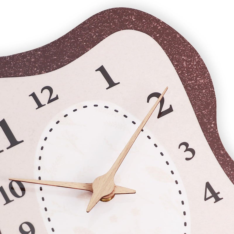 SCOAGE Mid Century Wall Clock Retro Irregular Non-Ticking Modern Battery Operated Analog Wall Clock Neutral Large Display Brown Clock Silent Clocks for Kitchen Living Room Bedroom Office Decor 14 Inch - Image 5