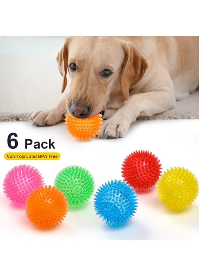 FunMay 6-pack Squeaky Dog Toy Balls 6 Colors Puppy Chew Toys for Teething, BPA Free Non-Toxic, Spikey Medium, Large & Small Dogs, Durable Aggressive Chewers Spikey Dog Balls Squeaky Dog Toys Pet Toys Rubber Dog Toy Balls Puppy Chew Toys for Teething Durable Dog Toys for Aggressive Chewers Fetch Toys for Medium Large Dogs - Image 1