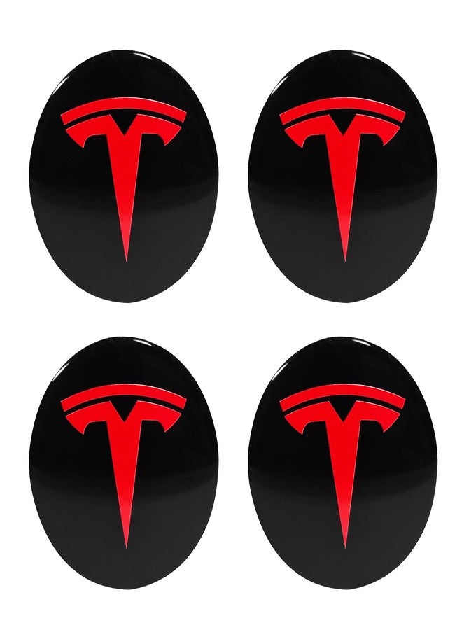 Knomix 4 Pack Aluminum Waterproof Wheel Cover Center Emblem Sticker for Tesla Model 3 Model Y 56mm Hubcaps Wheel Rim Cover (Black Background+Red Emblem) - Image 1