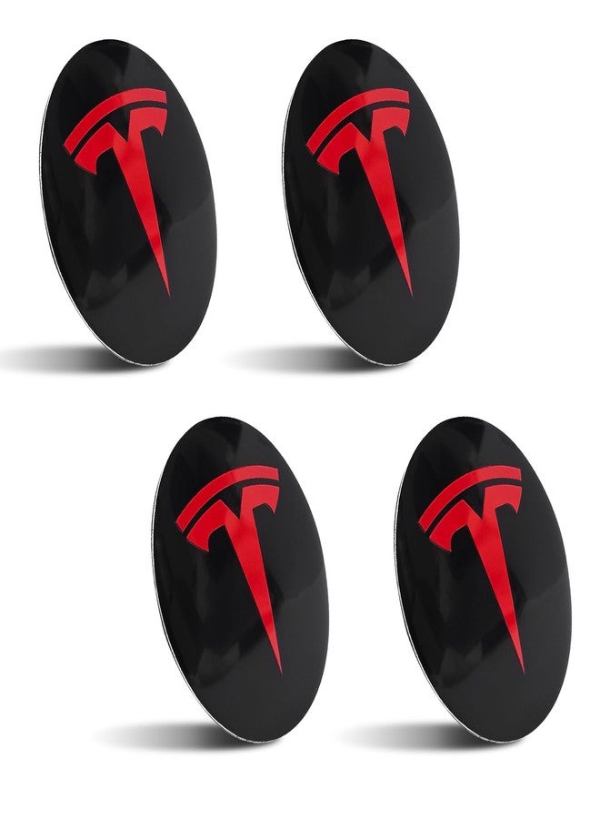 Knomix 4 Pack Aluminum Waterproof Wheel Cover Center Emblem Sticker for Tesla Model 3 Model Y 56mm Hubcaps Wheel Rim Cover (Black Background+Red Emblem) - Image 3