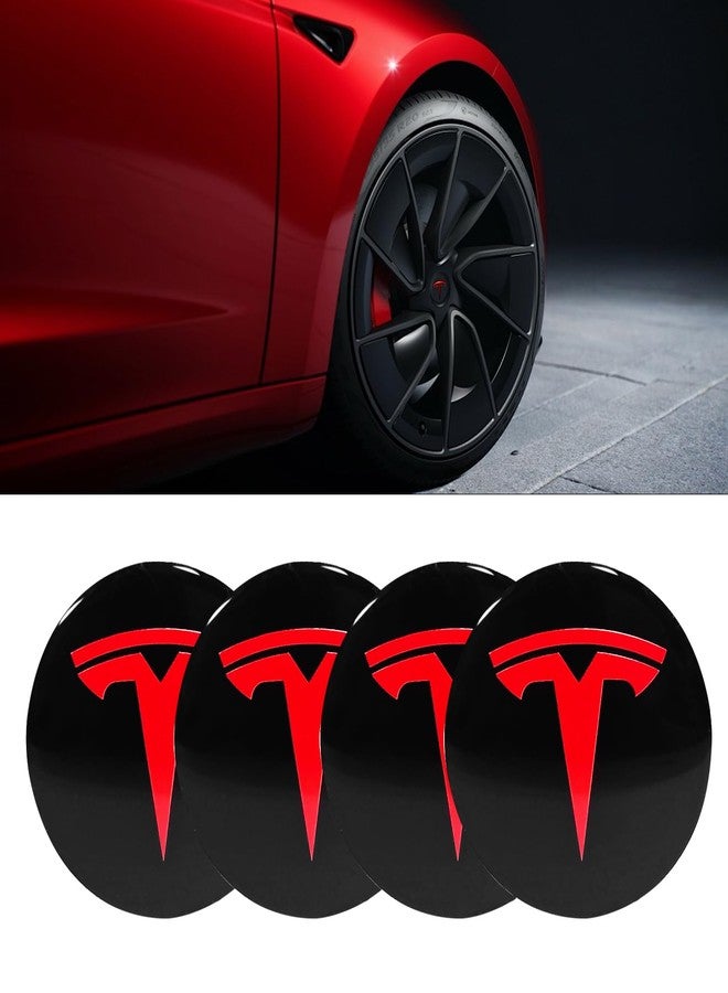 Knomix 4 Pack Aluminum Waterproof Wheel Cover Center Emblem Sticker for Tesla Model 3 Model Y 56mm Hubcaps Wheel Rim Cover (Black Background+Red Emblem) - Image 4