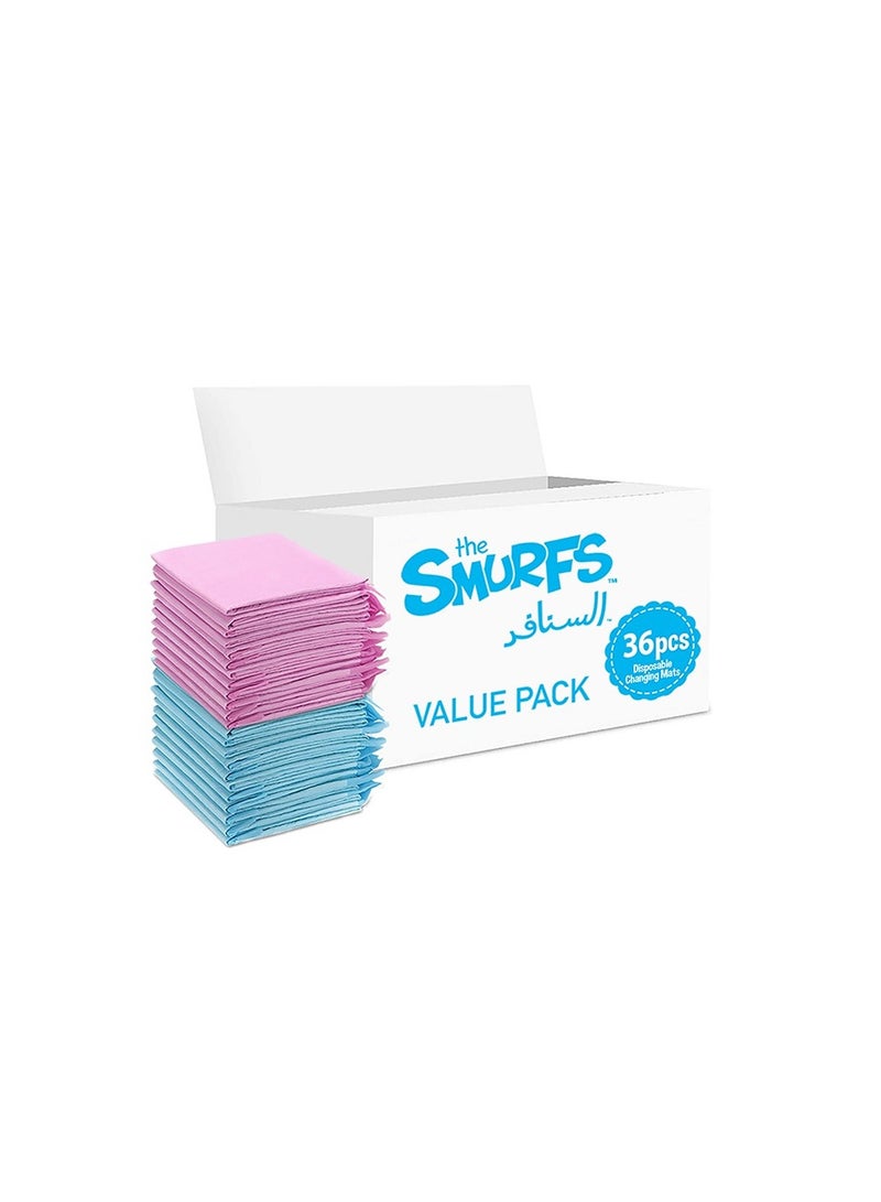The Smurfs Disposable Changing Mats, 36 Counts, Soft Waterproof Mat, Portable Leak Proof Changing Mat, New Mom Leak-Proof Under pad, Mattress Table Protector Pad - Image 1