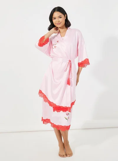 Styli Lace Trim Robe Dress