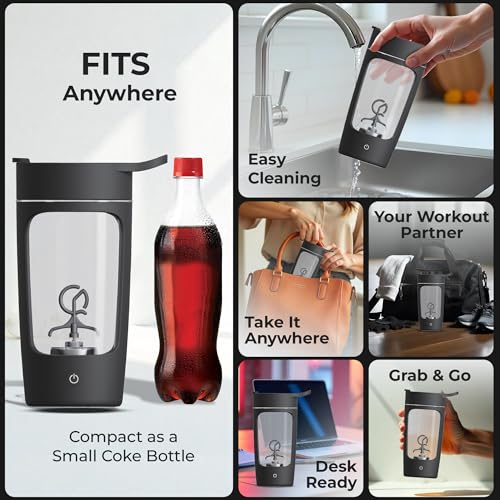 Autofy Electric Shaker for Gym Protein Shaker Bottle 100% Leakproof Design Multipurpose Use Coffee Lassi Milkshake BCAA Mixing Home Office Workout use *60 Mins Runtime* Anti-Skid Base (Black - 650ml) - Image 5