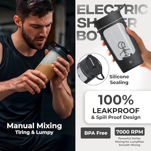 Autofy Electric Shaker for Gym Protein Shaker Bottle 100% Leakproof Design Multipurpose Use Coffee Lassi Milkshake BCAA Mixing Home Office Workout use *60 Mins Runtime* Anti-Skid Base (Black - 650ml) - Image 3