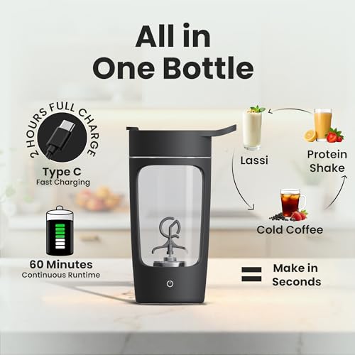 Autofy Electric Shaker for Gym Protein Shaker Bottle 100% Leakproof Design Multipurpose Use Coffee Lassi Milkshake BCAA Mixing Home Office Workout use *60 Mins Runtime* Anti-Skid Base (Black - 650ml) - Image 4