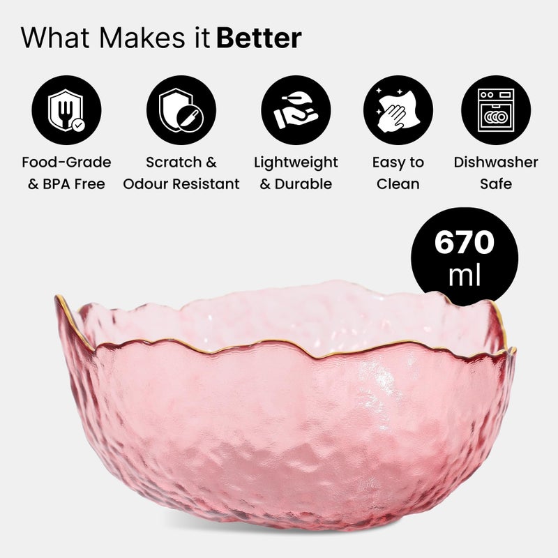 Kuber Industries 670ml Round Glass Bowl for Home Kitchen & Restaurants | Crockery Bowls for Snacks, Dry Fruits, Desserts, Ice Cream, Custard, Sheer Khurma & Fruit Salad | Pink-JWG-418 - Image 3