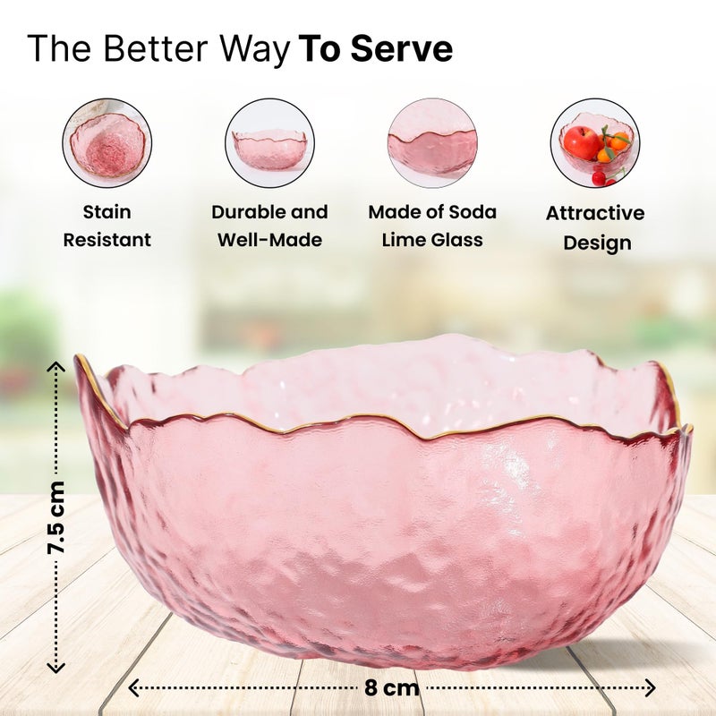 Kuber Industries 670ml Round Glass Bowl for Home Kitchen & Restaurants | Crockery Bowls for Snacks, Dry Fruits, Desserts, Ice Cream, Custard, Sheer Khurma & Fruit Salad | Pink-JWG-418 - Image 4