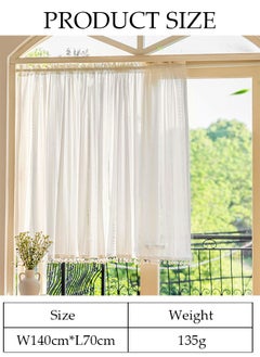 DUNISO Boho Tassel Crochet Curtains for Kitchen Living Room Vintage Rod Pocket Bohemian Curtains Geometry Striped Knitted Lace Curtains 140*70 CM  - Image 2