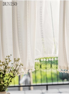 DUNISO Boho Tassel Crochet Curtains for Kitchen Living Room Vintage Rod Pocket Bohemian Curtains Geometry Striped Knitted Lace Curtains 140*70 CM  - Image 4