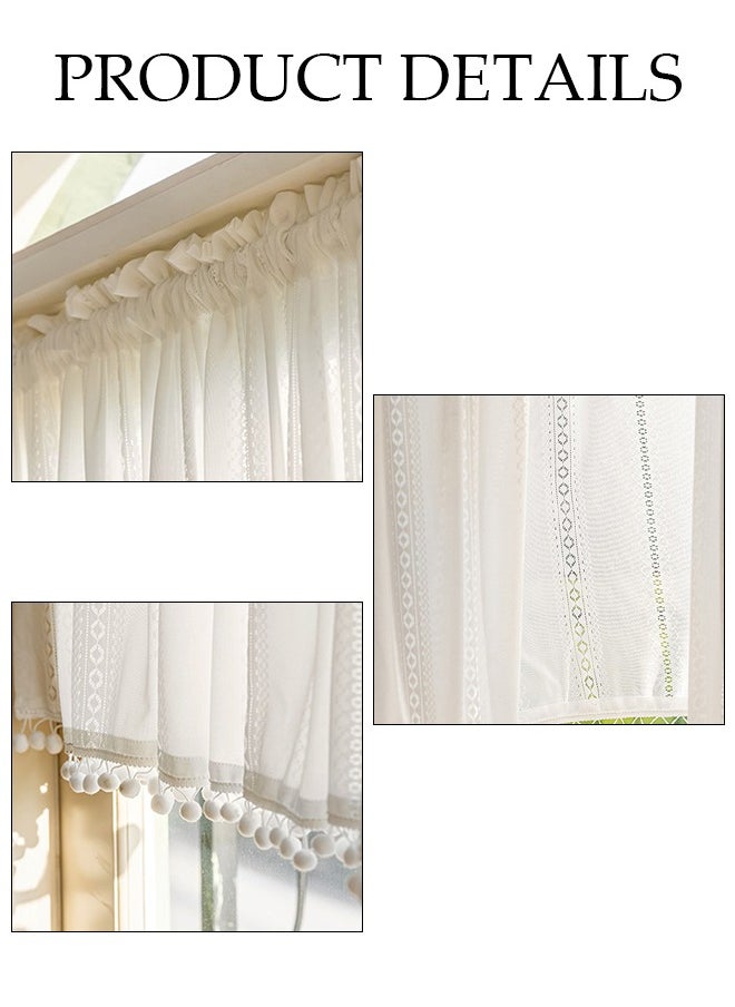 DUNISO Boho Tassel Crochet Curtains for Kitchen Living Room Vintage Rod Pocket Bohemian Curtains Geometry Striped Knitted Lace Curtains 140*70 CM  - Image 3