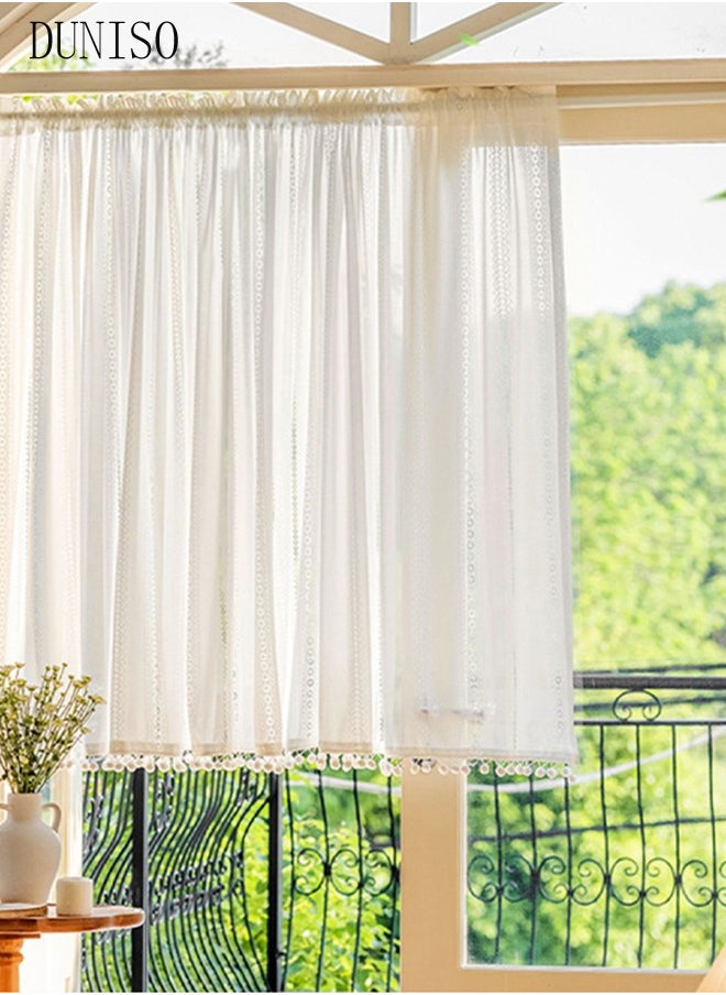 DUNISO Boho Tassel Crochet Curtains for Kitchen Living Room Vintage Rod Pocket Bohemian Curtains Geometry Striped Knitted Lace Curtains 140*70 CM  - Image 5