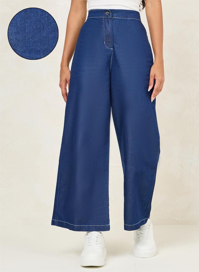 Styli Wide Leg Basic Jeans with Button-Zip Closure - Image 1