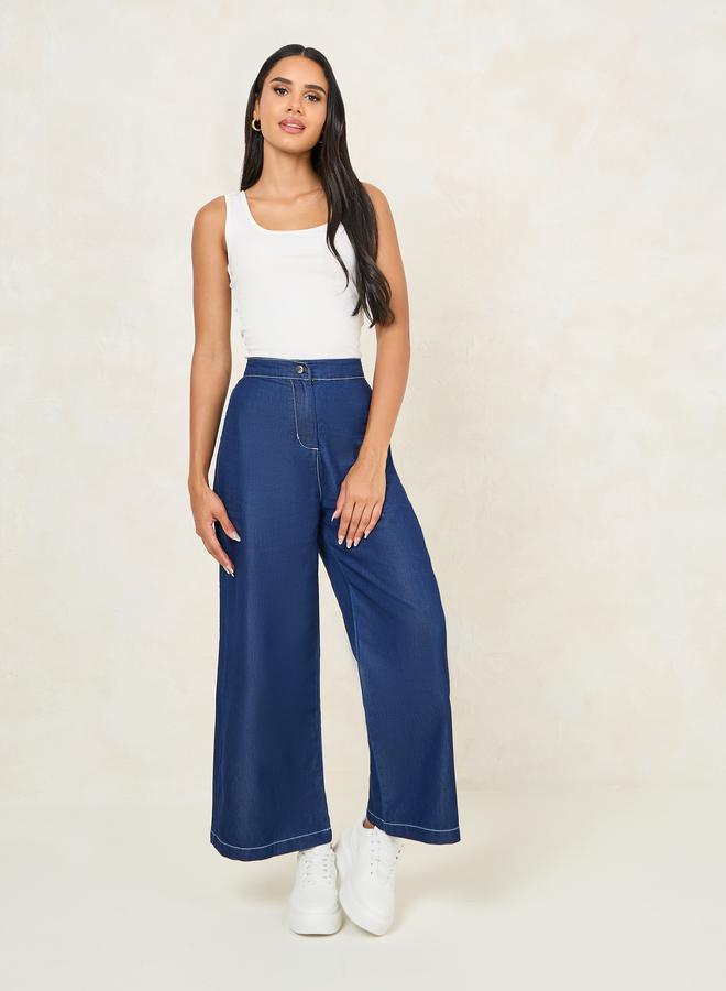 Styli Wide Leg Basic Jeans with Button-Zip Closure - Image 2