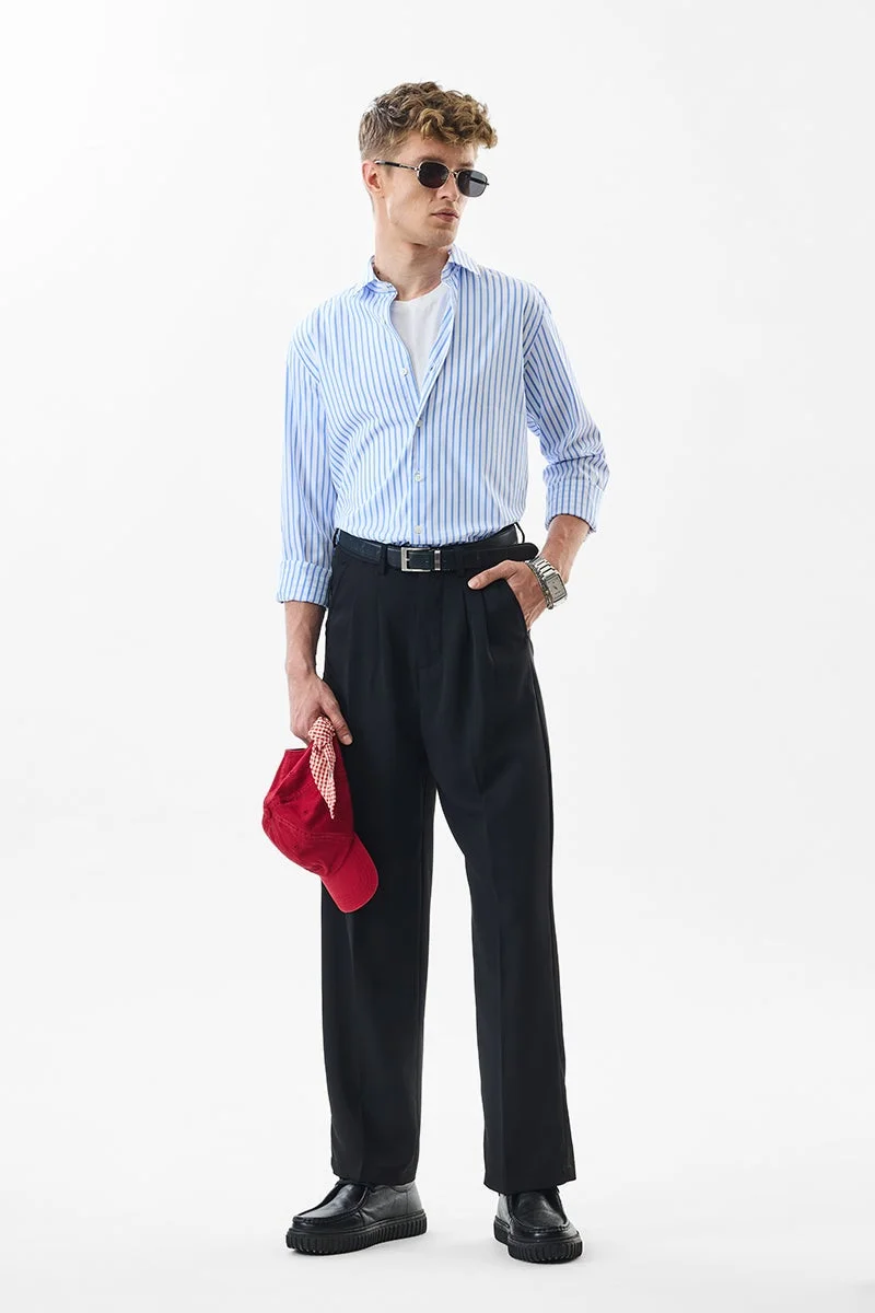 SNITCH Light Blue Striped Long Sleeve Slim Fit Luxe Shirt
