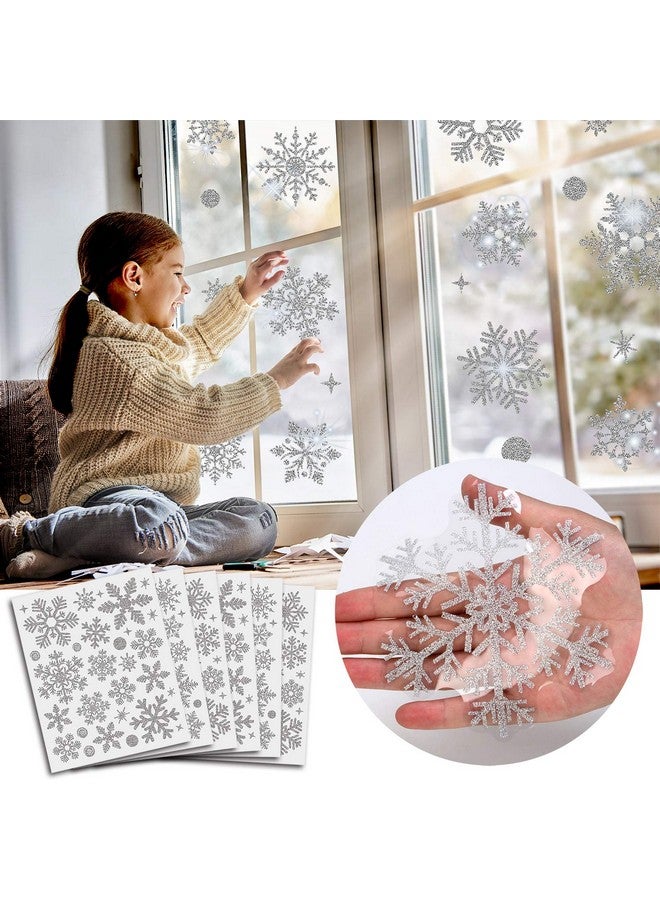 Hoshin Glitter Snowflake Window Clings Christmas Window Decals for Glass Winter Xmas Navidad Decorations 190 Pcs (Sliver) - Image 1