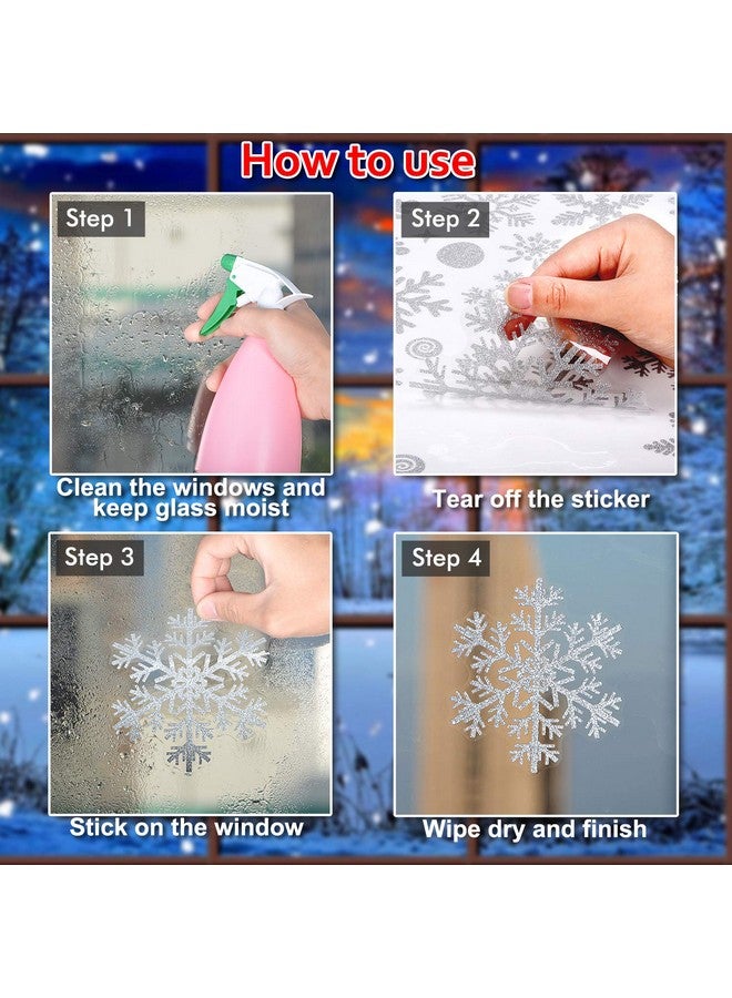 Hoshin Glitter Snowflake Window Clings Christmas Window Decals for Glass Winter Xmas Navidad Decorations 190 Pcs (Sliver) - Image 4