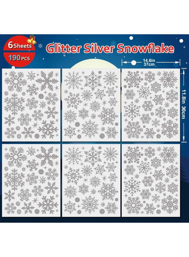 Hoshin Glitter Snowflake Window Clings Christmas Window Decals for Glass Winter Xmas Navidad Decorations 190 Pcs (Sliver) - Image 2